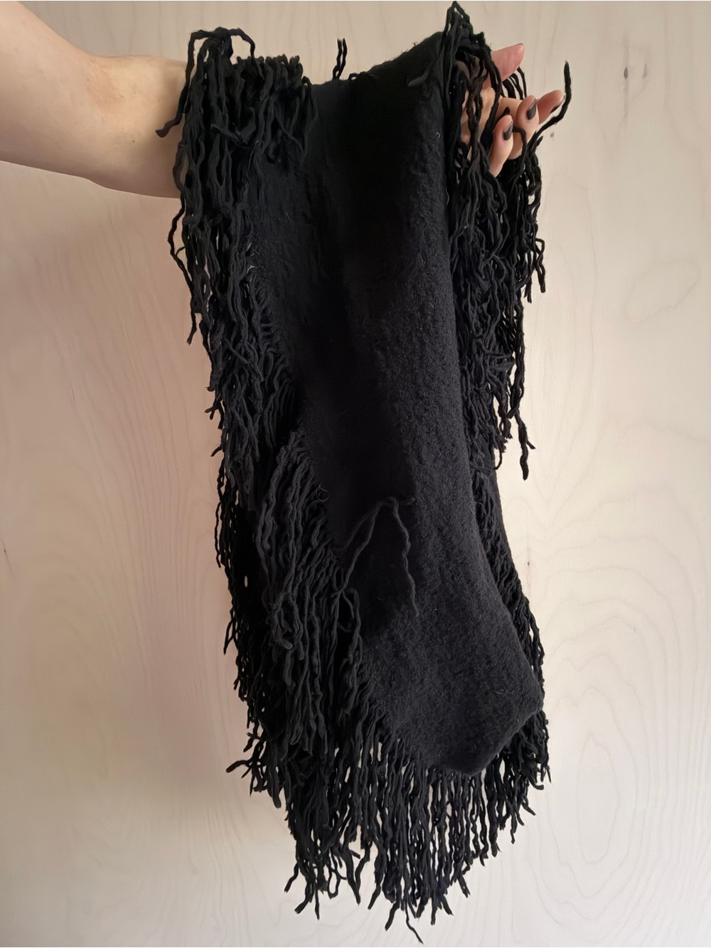 Made in Italy Luxury Wool Black Fringed Infiniti Scarf